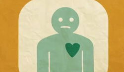 Cartoon drawing of a person with a red heart